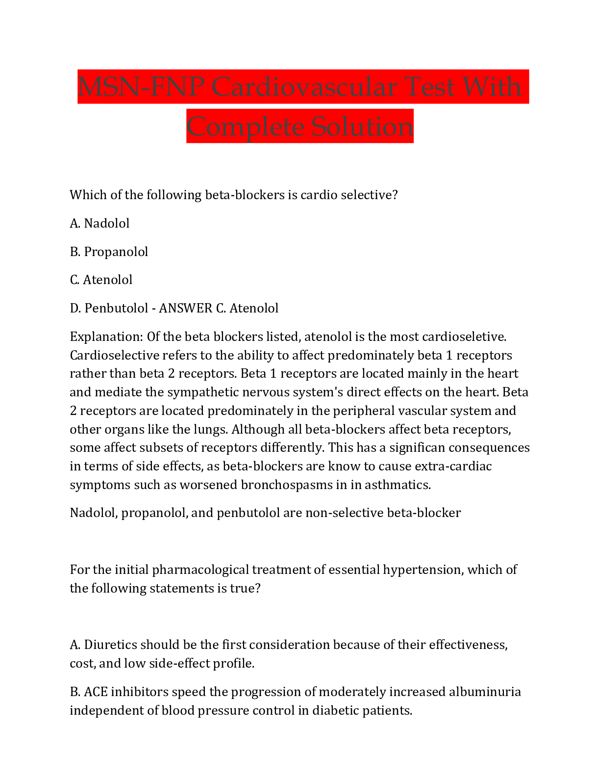 Preview image for MSN-FNP Cardiovascular Test With  Complete Solution